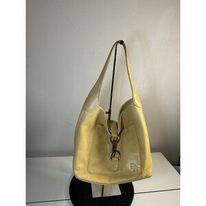 DOONEY & BOURKE Belvedere Logo Duck Lock Clip Hobo Shoulder Bag Yellow Leather